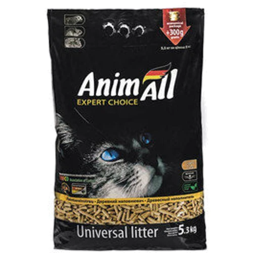 Наполнитель для кошачьего туалета AnimAll древесный 5.3 кг (300г в подарок)