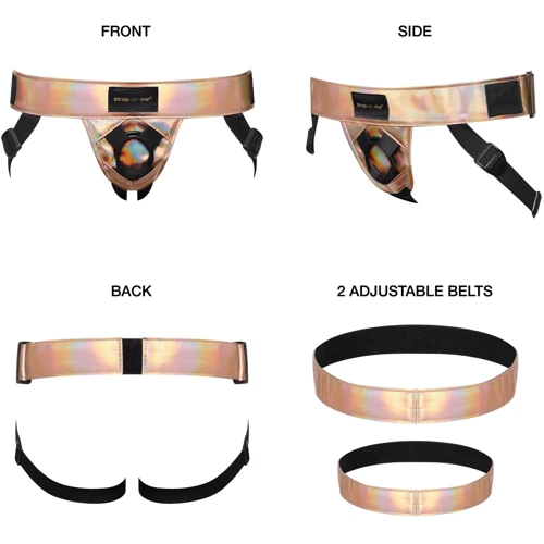 Трусы для страпона Strap-On-Me Leatherette Harness Сurious - Holographic rose gold