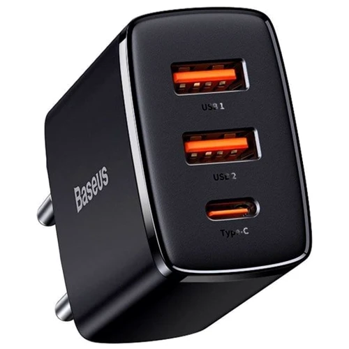 Зарядное устройство Baseus Wall Charger Compact 2xUSB+USB-C 30W Black (CCXJ-E01)