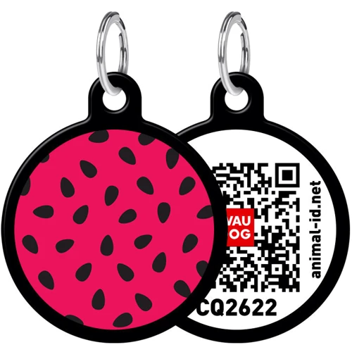 Адресник WAUDOG Smart ID с QR-паспортом, рисунок "Арбуз", круг, 25 мм, черный (0625-0049-01)