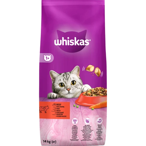 Сухой корм для взрослых кошек Whiskas с говядиной 14кг (5900951014345)