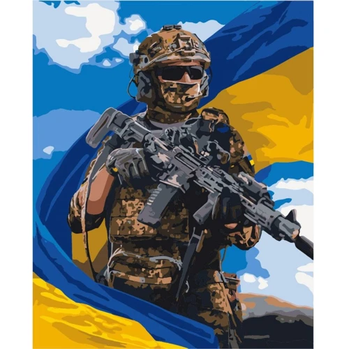 Картина по номерам Origami Украинский воин с флагом 40x50 см LW3268