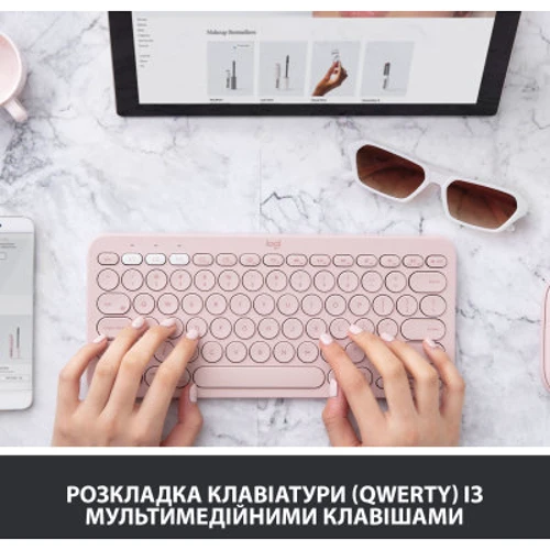 Клавиатура Logitech K380 Multi-Device Bluetooth US Rose (920-009867): Подключение беспроводное