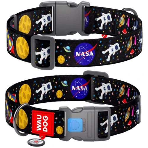 Ошейник для собак нейлоновый WAUDOG Nylon c QR паспортом рисунок NASA пластиковый фастекс XXL 35 мм 46-70 см (284-0047)