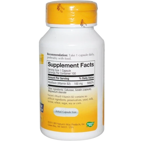 Nature's Way Vitamin B2 100 mg 100 Caps Витамин B2, рибофлавин: Тип Витамин B