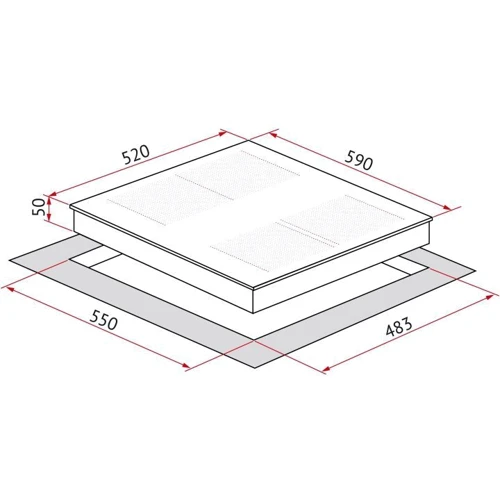 Варочная поверхность Perfelli HI 674 WH: Размеры для встраивания 55x48.3 см