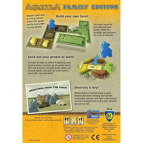 Настільна гра Lookout Games Agricola: Family Edition Агрікола: Сімейне видання EN АНГЛІЙСЬКОЇ МОВИ: Вік от 8-ми лет
