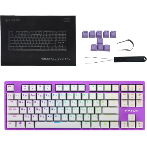 Клавиатура Hator Rockfall EVO TKL Optical Eng/Ukr/Rus, Lilac (HTK-633): Тип клавиатуры компактная