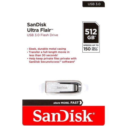 USB-флешка SanDisk 512GB Ultra Flair USB 3.0 Silver-Black (SDCZ73-512G-G46): Обсяг пам'яті 512 GB