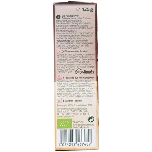 Какао порошок Naturata с пониженным содержанием жира органический 125 г (4024297467489) фото 3
