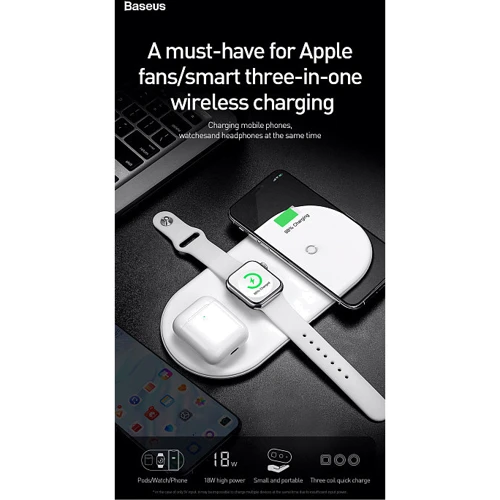 Зарядное устройство Baseus Wireless Charging Smart White (WX3IN1-C02) for Apple iPhone, Apple Watch and Apple AirPods: Особенности Для Apple Watch