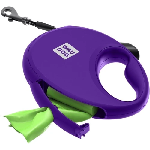 Поводок-рулетка для собак WAUDOG R-leash с контейнером для пакетов L фиолетовый до 40 кг 5 м (26299): Вес собаки, до 40 кг