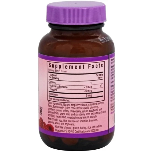 Bluebonnet Nutrition, EarthSweet Chewables, Melatonin, Natural Raspberry Flavor, 5 mg, 60 Chewable Tablets (996): Форма выпуска Таблетки жевательные