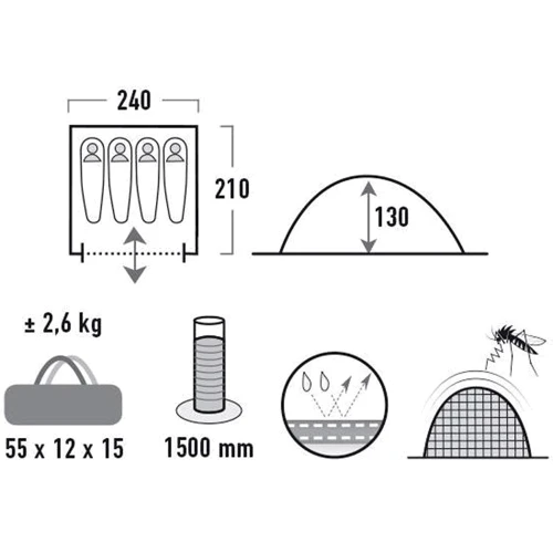 Палатка High Peak Monodome XL 4 (Pearl): Материал тента 190T Polyester Alu UV Protect 60