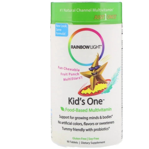 Rainbow Light Kid's One Food-Based Multivitamin 90 Tabs Fruit Punch Жевательные витамины для детей с фруктовым вкусом