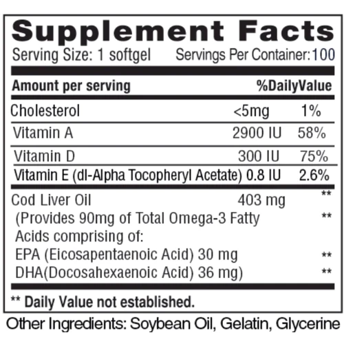 Earth‘s Creation Cod Liver Oil Масло печени трески 100 капсул: Тип Омега 3