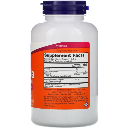 Now Foods Acerola 4: 1 Extract Powder, 6 oz (170 g) (NOW-00740): Тип вітамін C