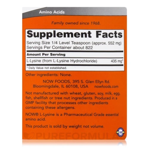 Now Foods L-Lysine Pure Powder Лізин 454 г: Тип лізин