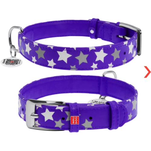 Нашийник Collar Glamour з візерунком Зірочка Світиться з QR паспортом 38-49 см 25 мм фіолетовий (4823089301396)