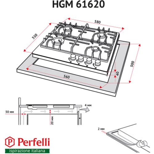 Варочная поверхность газовая Perfelli HGM 61620 BL фото 5