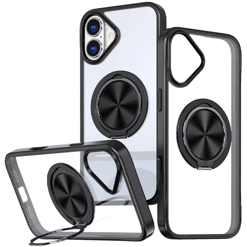 Чохол для iPhone Mobile Case TPU+PC Metal Ring with MagSafe Black для iPhone 16