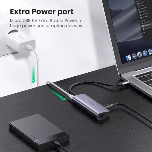 Адаптер Ugreen Adapter USB-C to 3хUSB 3.0+RJ45 Gray (60718) фото 4