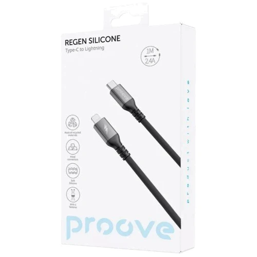 Кабель Proove Cable USB-C to Lightning ReGen Silicone 1m Black (CCRS60002101): Длина 1 м
