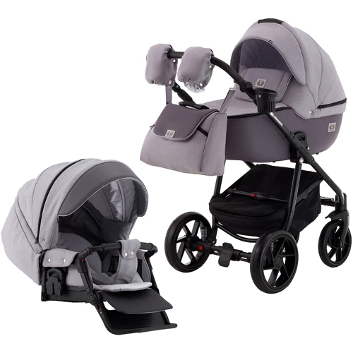 Коляска 2 в 1 Adamex Hybryd Plus BR228 серый - сиреневая кожа (выдавленная точка) (623682)