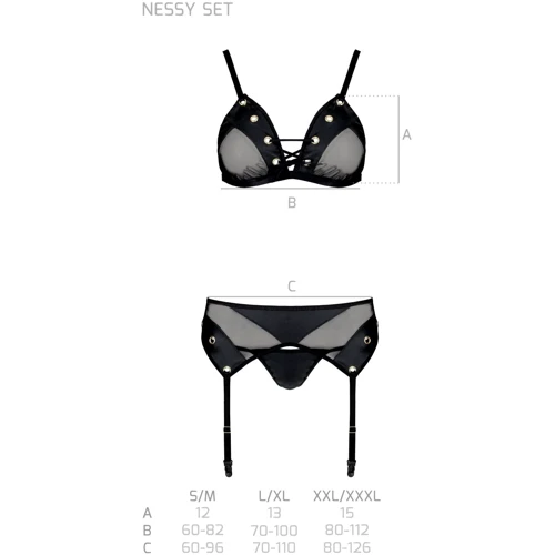 Комплект белья Passion NESSY SET Black XXL/XXXL