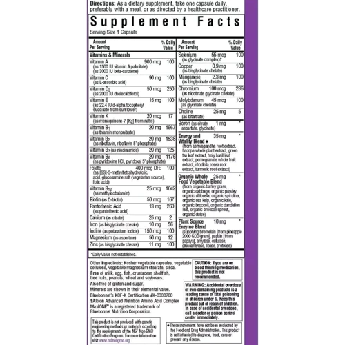 Bluebonnet Nutrition MAXI ONE With Iron Мультивитамины c железом 30 вегетарианских капсул: Тип Комплексные