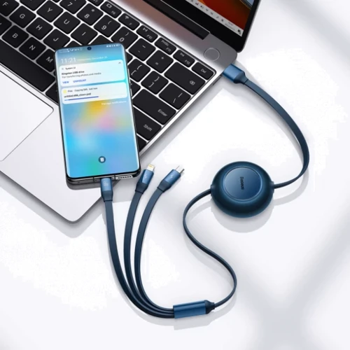 Кабель Baseus USB Cable to Micro USB/Lightning/Type-C Bright Mirror 2 Series Retractable 66W 1.1m Blue (CAMJ010103) фото 4