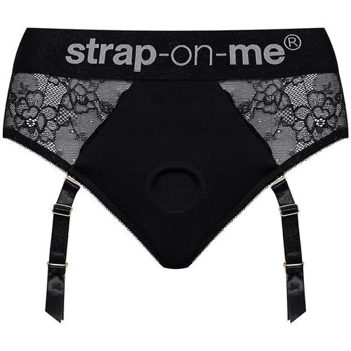 Кружевные трусы для страпона с подвязками для чулок Strap-On-Me DIVA HARNESS - XL