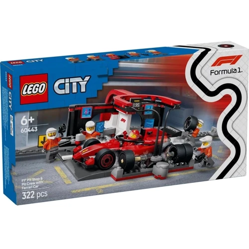 Конструктор LEGO City Пит-стоп и пит-экипаж F1 с болидом Ferrari 322 деталей (60443)