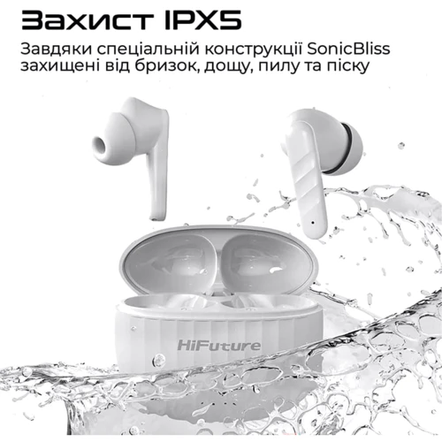 Наушники HiFuture SonicBliss White (sonicbliss.white): Дополнительно влагозащита, Совместимость с Apple, Совместимость с Android, TWS наушники