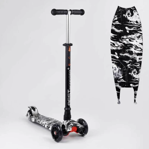Самокат MAXI "Best Scooter" 4 колеса PU, СВЕТ, трубка руля алюминиевая Black/White (99661): Тип тормоза ножной