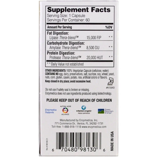 Enzymedica Lypo Gold For Fat Digestion Ферменты для переваривания жиров 60 капсул: Форма выпуска Капсулы