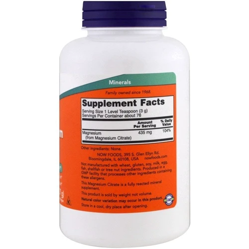 NOW Foods Magnesium Citrate Powder 227 g /76 servings/ Pure