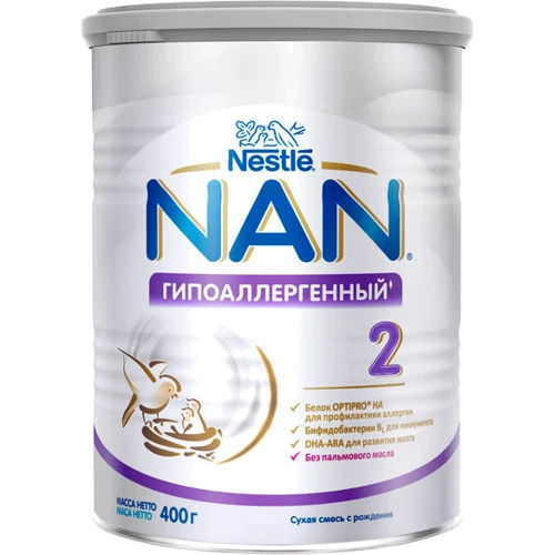 Суміш Nestle NAN 2 Гіпоалергенна суха молочна для дітей з 6 місяців 400 г (7613031251742)