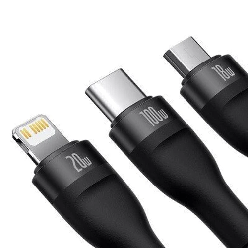 Кабель Baseus USB Cable/USB-C to Micro USB/Lightning/Type-C Flash Series 2 100W 1.2m Black (CASS030101): Длина 1.2 м