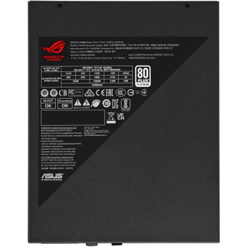 Блок живлення ASUS ROG-THOR-1200P2-GAMING: Коннектори Питание материнской платы:	20+4 pin Питание процессора:	2 × 4+4 pin Питание видеокарт 6+2-pin (PCIe)