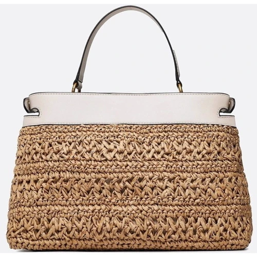 Жіноча сумка тоут GUESS LIGURIA SATCHEL бежева (HWWB8696060-STO): Фактура Матовая, Плетеная