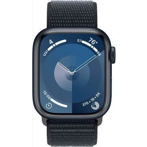 Apple Watch Series 9 41mm GPS Midnight Aluminum Case with Midnight Sport Loop (MR8Y3) : Экран OLED LTPO (яркость до 2000 нит) с технологиями Retina / защитное стекло Ion-X повышенной прочности