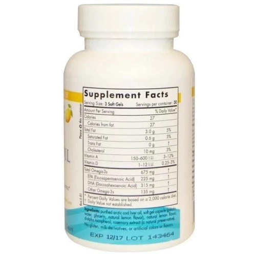 Nordic Naturals Arctic Cod Liver Oil Lemon 1000 mg Масло печени арктической трески 180 гелевых капсул: Тип Печень трески