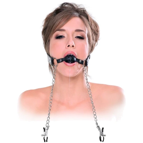 Кляп с зажимами для сосков Pipedream Fetish Fantasy Extreme Deluxe Ball Gag and Nipple Clamps