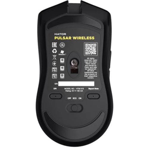 Мышь Hator Pulsar Wireless Black (HTM-315): Длина кабеля нет