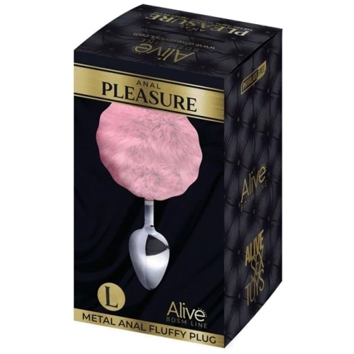 Металлическая анальная пробка Кроличий хвостик Alive Fluffly Plug L Pink