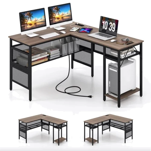 Компьютерный стол Costway Hutch L-образный с зарядным (5903032062388)
