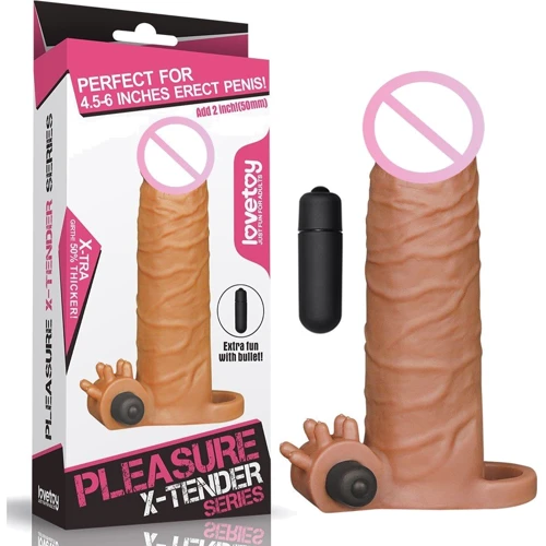 Насадка на член LoveToy Pleasure X-Tender Vibrating Penis Sleeve Add 2" Brown