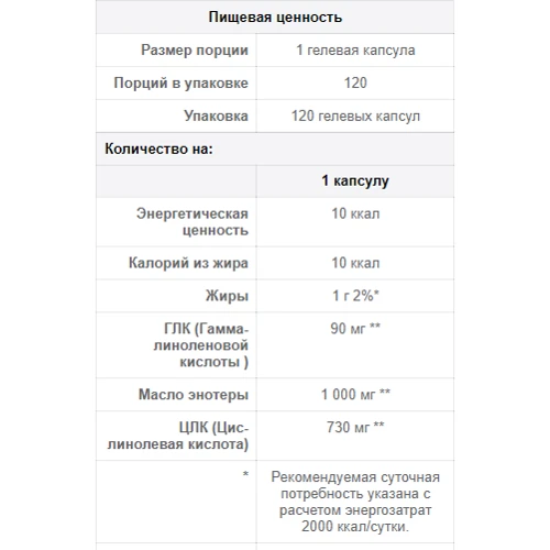Puritan's Pride Evening Primrose Oil 1000 MG With GLA - 120 Softgels: Тип Масло вечірньої примули