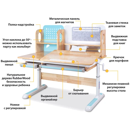 Детский стол Mealux Winnipeg Wood BL (арт. BD-640 Wood BL): Тип Парта